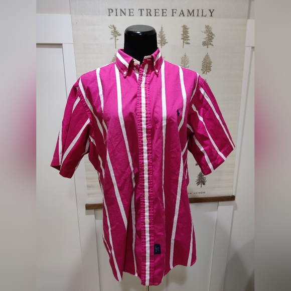 Mens Vintage Ralph Lauren Candy Stripe Short Sleeve Collar Shirt - Large - Picture 5 of 12